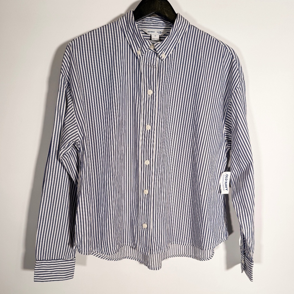 Old Navy - Boyfriend Shirt Blue White Stripe Button Down Women’s M New With Tags